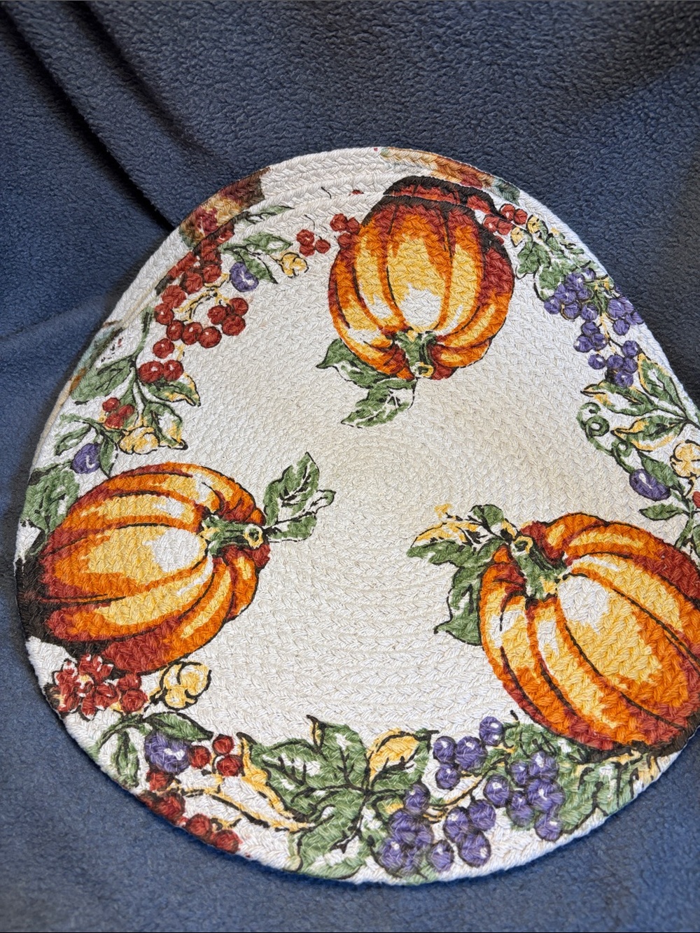 liberty Braided Round Placemats with Fall Leaf Motif - Cream, Orange, Green - Picture 2 of 2